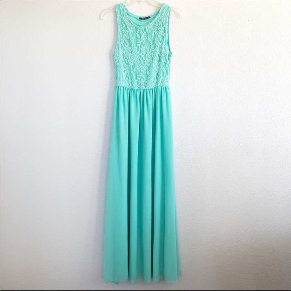 Pinc Aqua Lace Floral Maxi Dress Sz Small